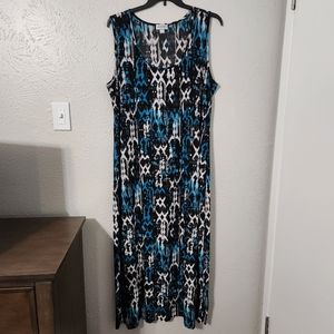 Avenue Teal, Black, & White Aztec Print Maxi Dress